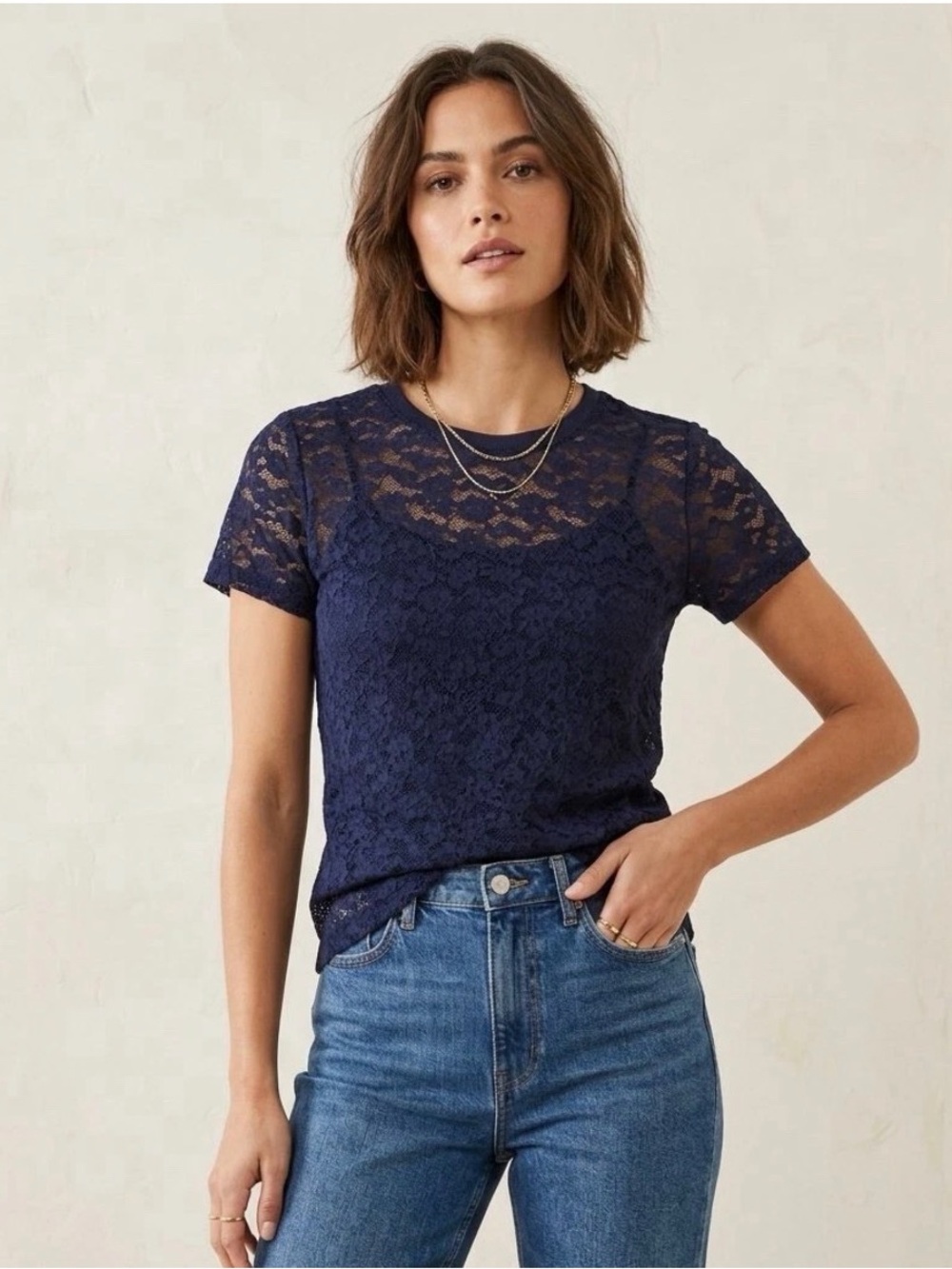 NWOT Aerie Vintage Lace T-Shirt - Navy XS
